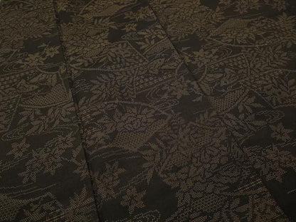 平和屋着物●上質な紬　地紙草花文　正絹　逸品　CAAX4713ut