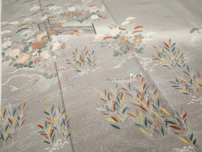 平和屋着物●豪華色留袖　流水風景草花文　暈し染め　金彩　正絹　逸品　CAAX4720ut