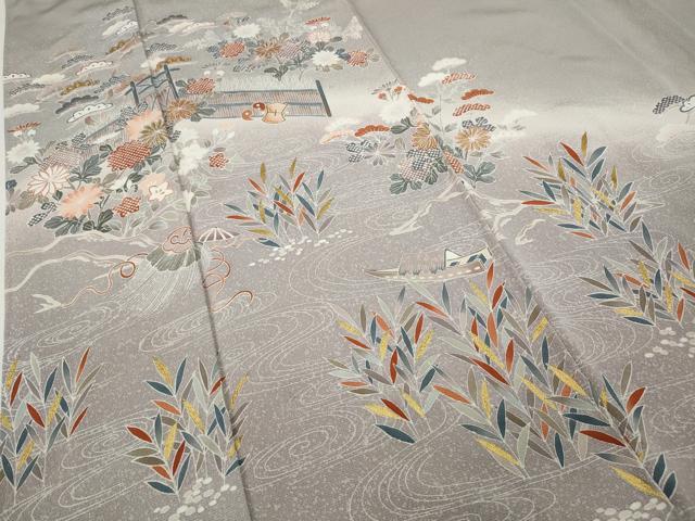 平和屋着物●豪華色留袖　流水風景草花文　暈し染め　金彩　正絹　逸品　CAAX4720ut