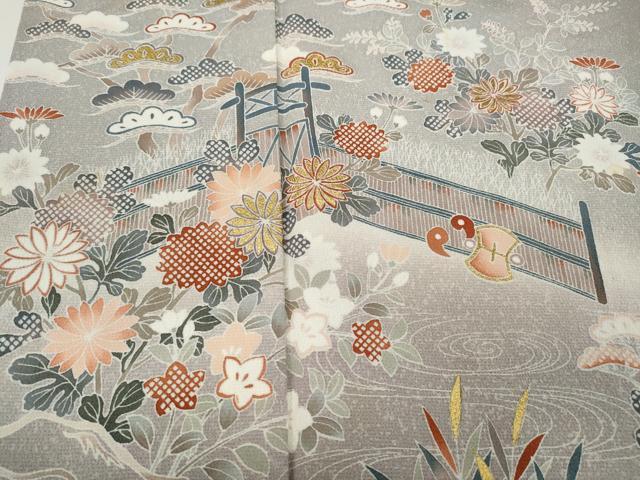 平和屋着物●豪華色留袖　流水風景草花文　暈し染め　金彩　正絹　逸品　CAAX4720ut