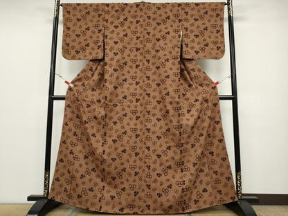 平和屋着物●上質な小紋　生紬　型染め　ふくら雀　正絹　逸品　CAAX4723ut