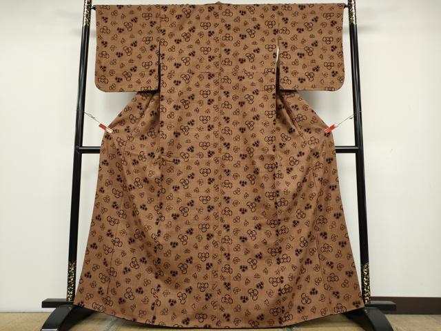 平和屋着物●上質な小紋　生紬　型染め　ふくら雀　正絹　逸品　CAAX4723ut