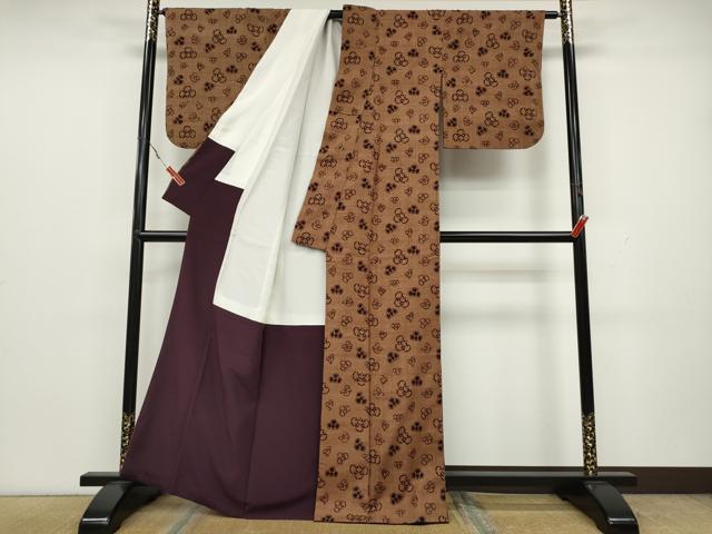 平和屋着物●上質な小紋　生紬　型染め　ふくら雀　正絹　逸品　CAAX4723ut