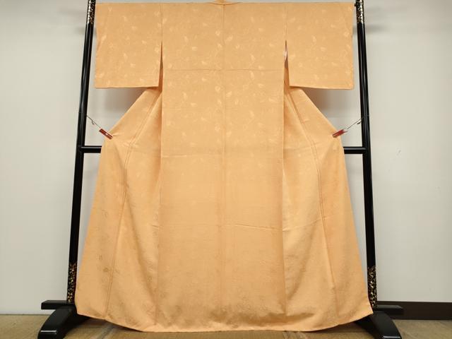平和屋着物●上質な色無地 花唐草地紋 杏色 正絹 逸品 CAAX4745ut