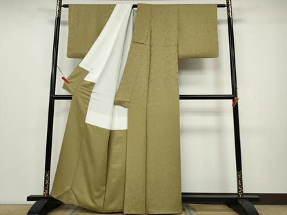 平和屋着物●上質な色無地 草花地紋 利休茶色 正絹 逸品 CAAX4748ut
