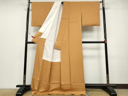 平和屋着物●上質な色無地 舞花地紋 柑子色 伊勢丹扱い 正絹 逸品 CAAX4749ut