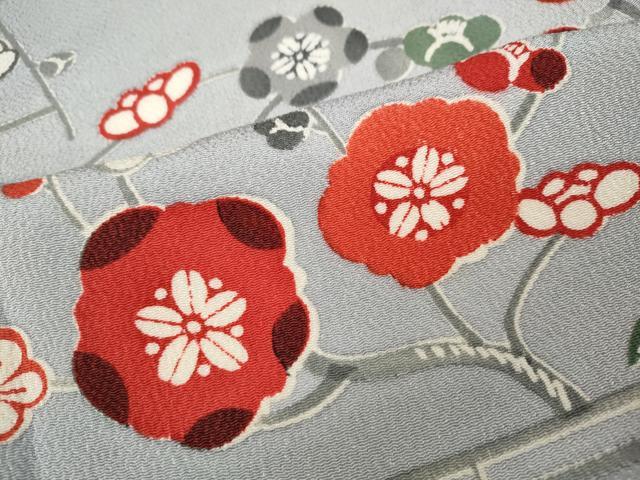 平和屋着物●上質な小紋　型染め　流水枝花文　鬼しぼ縮緬　正絹　逸品　CAAX4752ut