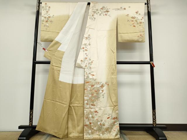 平和屋着物●訪問着 エ霞扇面草花文 暈し染め 金彩 正絹 逸品 CAAX4755ut
