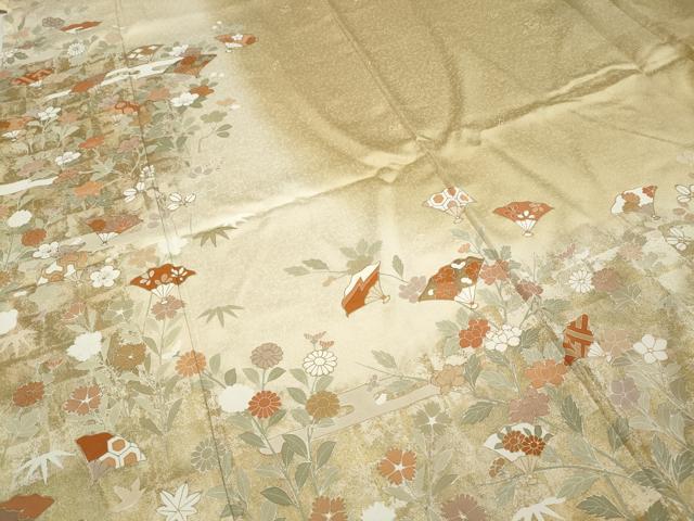 平和屋着物●訪問着 エ霞扇面草花文 暈し染め 金彩 正絹 逸品 CAAX4755ut