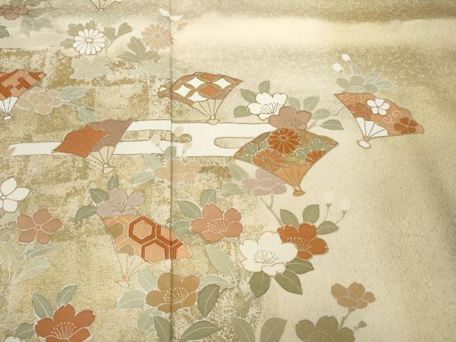 平和屋着物●訪問着 エ霞扇面草花文 暈し染め 金彩 正絹 逸品 CAAX4755ut