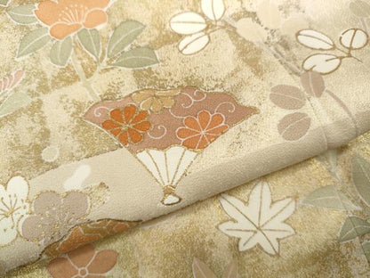 平和屋着物●訪問着 エ霞扇面草花文 暈し染め 金彩 正絹 逸品 CAAX4755ut