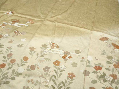 平和屋着物●訪問着 エ霞扇面草花文 暈し染め 金彩 正絹 逸品 CAAX4755ut