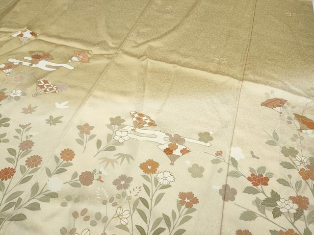 平和屋着物●訪問着 エ霞扇面草花文 暈し染め 金彩 正絹 逸品 CAAX4755ut