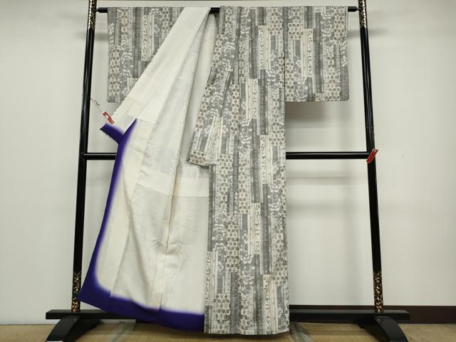 平和屋着物●上質な紬 短冊重ね麻の葉花唐草文 正絹 逸品 CAAX4767ut