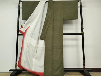 平和屋着物●上質な紬 鶸茶色 正絹 逸品 未使用 CAAX4777ut