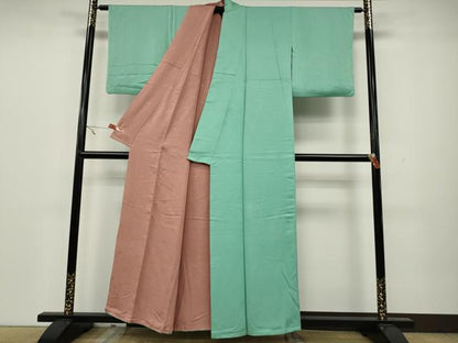 平和屋着物●上質な色無地 リバーシブル 青竹色・薄紅色 正絹 逸品 CAAX4787ut