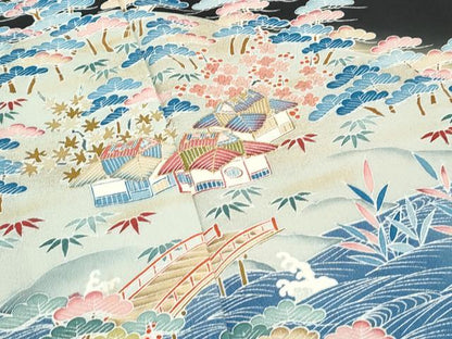 平和屋着物■豪華黒留袖　風景文　暈し染め　金彩　正絹　逸品　CAAX4981th