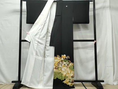 平和屋着物■豪華黒留袖　駒刺繍　桧扇花鳥文　金銀糸　正絹　逸品　CAAX4991th