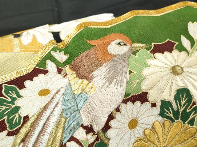 平和屋着物■豪華黒留袖　駒刺繍　桧扇花鳥文　金銀糸　正絹　逸品　CAAX4991th