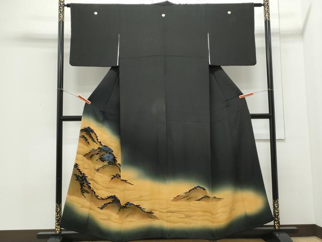 平和屋着物■豪華黒留袖　刺繍　遠山風景文　暈し染め　金彩　正絹　逸品　CAAX5049th