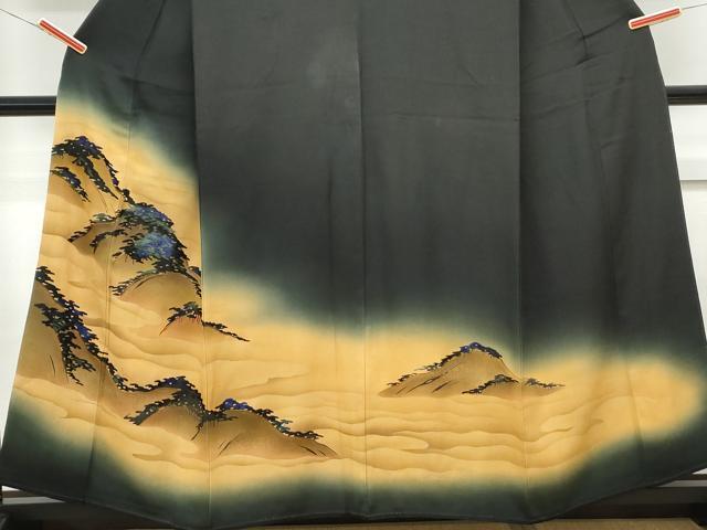 平和屋着物■豪華黒留袖　刺繍　遠山風景文　暈し染め　金彩　正絹　逸品　CAAX5049th