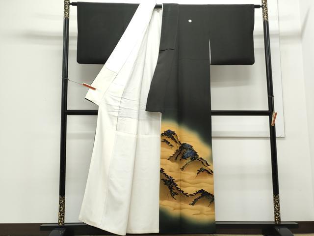 平和屋着物■豪華黒留袖　刺繍　遠山風景文　暈し染め　金彩　正絹　逸品　CAAX5049th