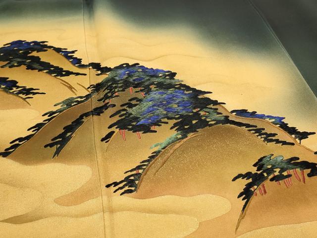 平和屋着物■豪華黒留袖　刺繍　遠山風景文　暈し染め　金彩　正絹　逸品　CAAX5049th
