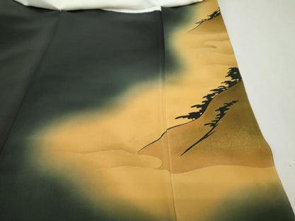 平和屋着物■豪華黒留袖　刺繍　遠山風景文　暈し染め　金彩　正絹　逸品　CAAX5049th
