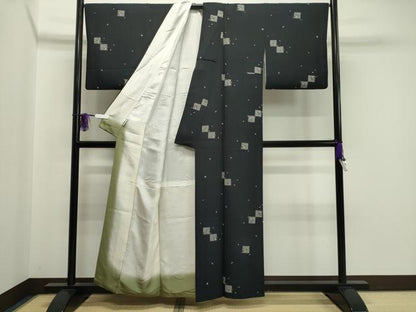 平和屋着物●上質な小紋 瓢箪 舞桜文 黒地 正絹 逸品 CAAX5609gh