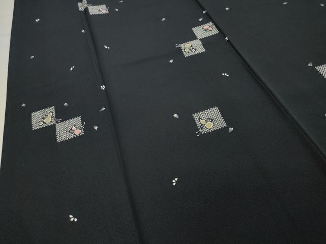 平和屋着物●上質な小紋 瓢箪 舞桜文 黒地 正絹 逸品 CAAX5609gh