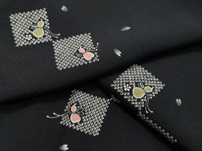 平和屋着物●上質な小紋 瓢箪 舞桜文 黒地 正絹 逸品 CAAX5609gh