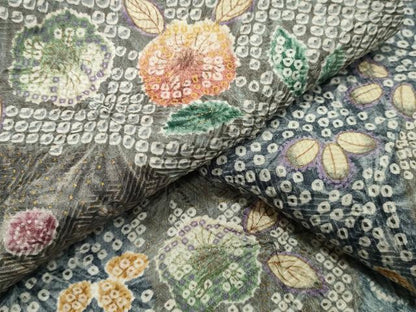 平和屋着物●上質な小紋 総絞り 草花文 金彩 正絹 逸品 CAAX5610gh