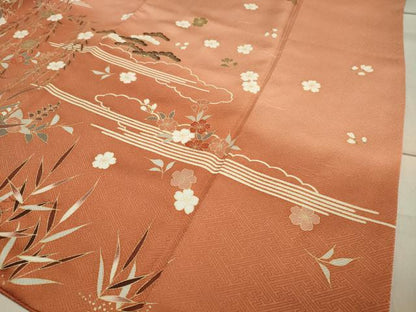 平和屋着物●訪問着 駒刺繍 雲重ね草花文 暈し染め 金彩 正絹 逸品 CAAX5625gh
