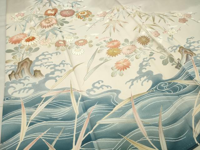 平和屋着物●豪華色留袖　駒刺繍　立波梅笹花文　暈し染め　金彩　正絹　逸品　CAAX5626gh
