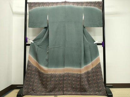 平和屋着物●訪問着 草花文 暈し染め 金彩 鬼しぼ縮緬 正絹 逸品 CAAX5634gh