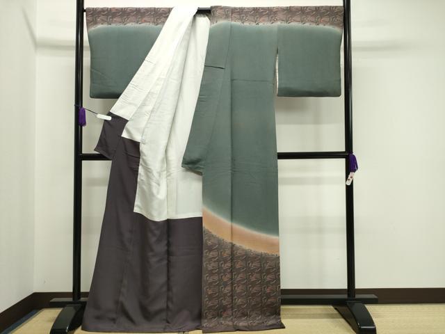 平和屋着物●訪問着 草花文 暈し染め 金彩 鬼しぼ縮緬 正絹 逸品 CAAX5634gh