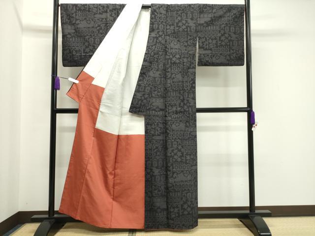 平和屋着物●結城紬　80亀甲　吉祥文　正絹　逸品　CAAX5635gh