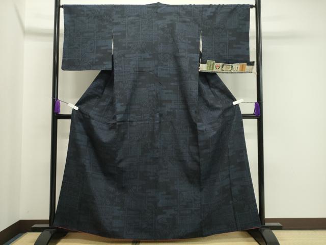 平和屋着物●結城紬 100亀甲 エ霞風景文 証紙付き 正絹 逸品 未使用 CAAX5638gh