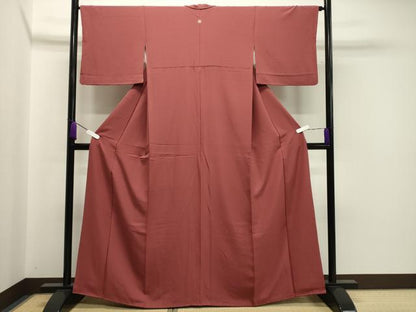 平和屋着物●上質な色無地　臙脂色　正絹　逸品　CAAX5663gh