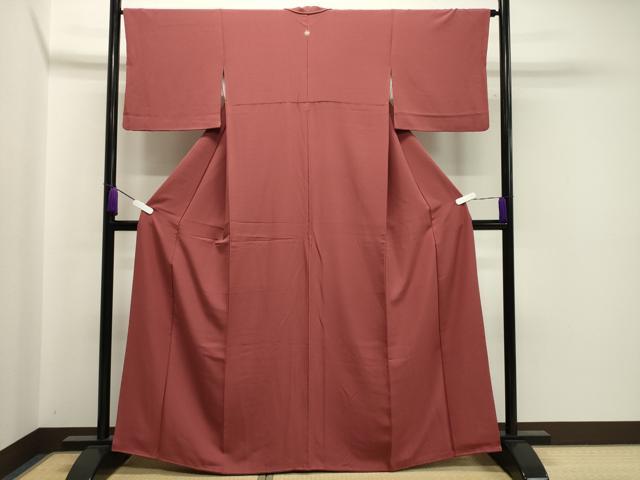 平和屋着物●上質な色無地　臙脂色　正絹　逸品　CAAX5663gh