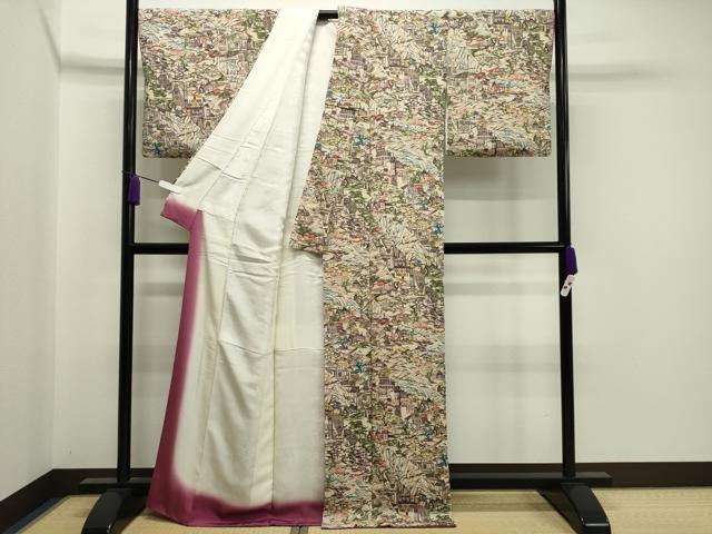 平和屋着物●上質な小紋 型染め 風景文 鬼しぼ縮緬 正絹 逸品 CAAX5686gh