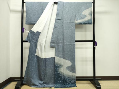 平和屋着物●訪問着 作家物 ふくれ織 流水文 金彩 正絹 逸品 CAAX5699gh