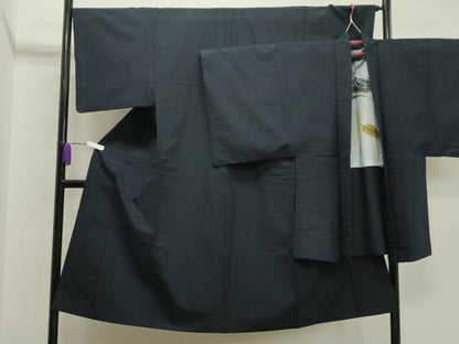 平和屋着物●男性 髭紬 アンサンブル 藍鉄色 正絹 逸品 CAAX5707gh