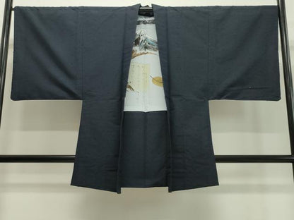 平和屋着物●男性 髭紬 アンサンブル 藍鉄色 正絹 逸品 CAAX5707gh