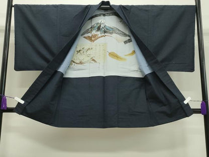 平和屋着物●男性 髭紬 アンサンブル 藍鉄色 正絹 逸品 CAAX5707gh