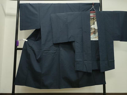 平和屋着物●男性 紬 アンサンブル 鉄紺色 正絹 逸品 CAAX5708gh