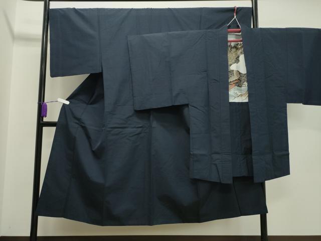 平和屋着物●男性 紬 アンサンブル 鉄紺色 正絹 逸品 CAAX5708gh