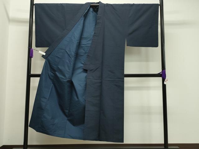 平和屋着物●男性 紬 アンサンブル 鉄紺色 正絹 逸品 CAAX5708gh