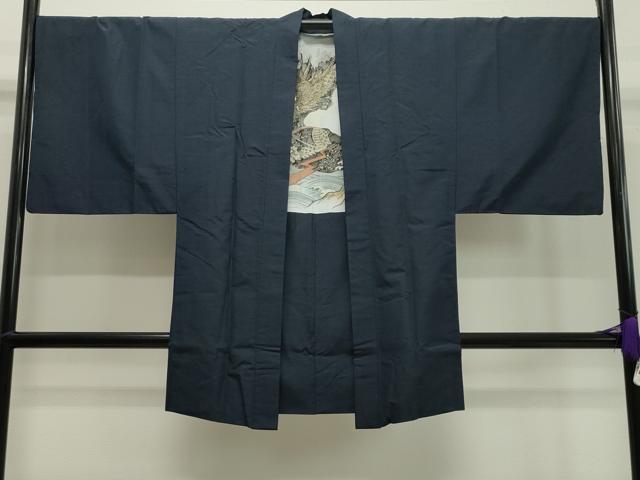 平和屋着物●男性 紬 アンサンブル 鉄紺色 正絹 逸品 CAAX5708gh