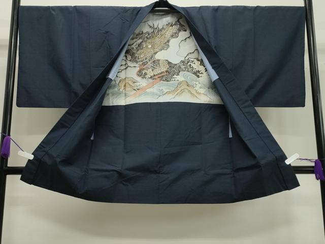 平和屋着物●男性 紬 アンサンブル 鉄紺色 正絹 逸品 CAAX5708gh